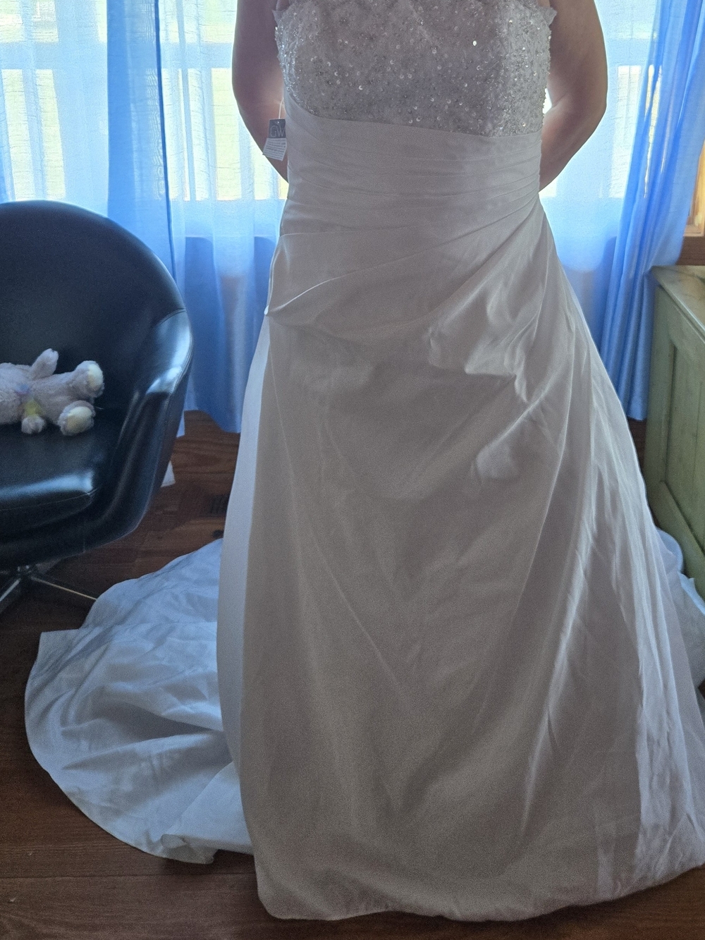White Strapless Beaded Bodice A-Line Dress